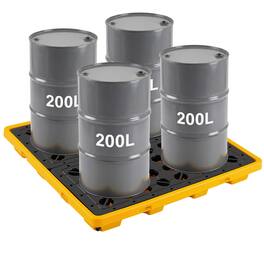 VEVOR - Spill Containment Pallet, 4 Drum Low Profile Spill Containment Modular Platform, 31 Gallon Sump, 8818 lbs Load Capacity - Black;Yellow