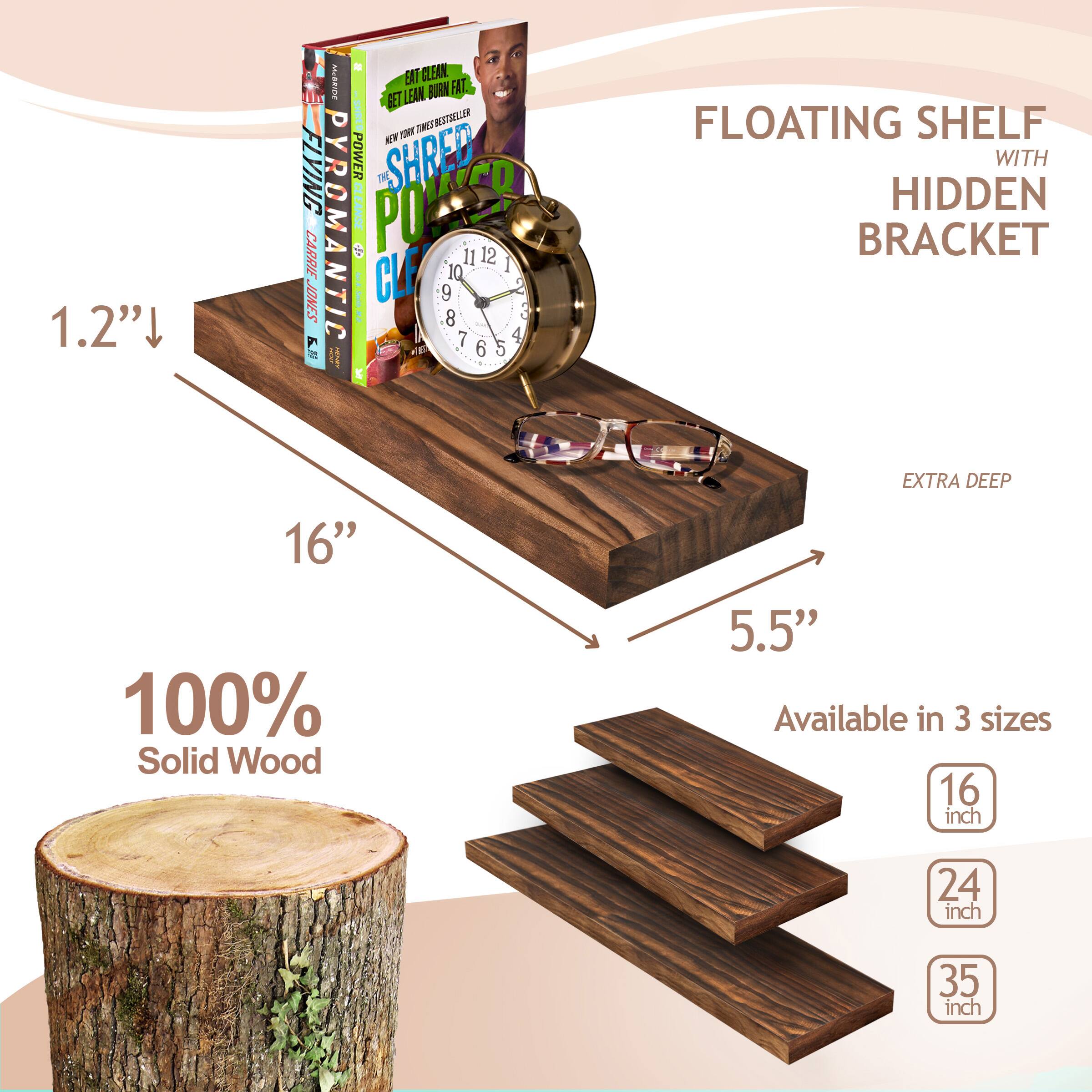 1.2" MBRn EAT GLEAN LEAN BIRN FAT -SHRED THS BESTROR  AV YOWr FLYING POWER 1 SHRED T PYROMANTIC BSNV PO CARRIE CLF 10 11 12 I  | 9 JONES 8 7 4 KN I 6 5 FLOATING SHELF WITH HIDDEN BRACKET EXTRA DEEP 16" 100% Solid Wood 5.5" Available in 3 sizes 16 inch 24 inch 35 inch