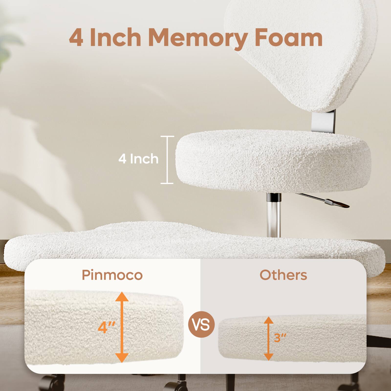4 Inch Memory Foam

4 Inch

Pinmoco
4"

Others
3"

VS