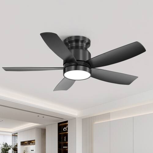Alt View 5. LUCKY ONE - 42" Flush Mount Ceiling Fan with Light Remote 5 ABS Blades DC Motor - Black.