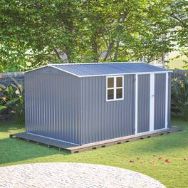 Mondawe - 8x12 Ft Storage Shed Outdoor with Window and 4 Air Vents - Gray