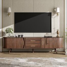 Dexmalle - Dexmalle-Mid-Century TV Stand for 80 Inch TVs Entertainment Center with Storage-Walnut - Brown