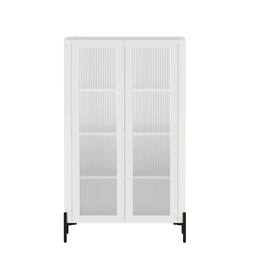 Manhattan Comfort - Abbey Modern 32" Tempered Glass Bookcase Cabinet - White