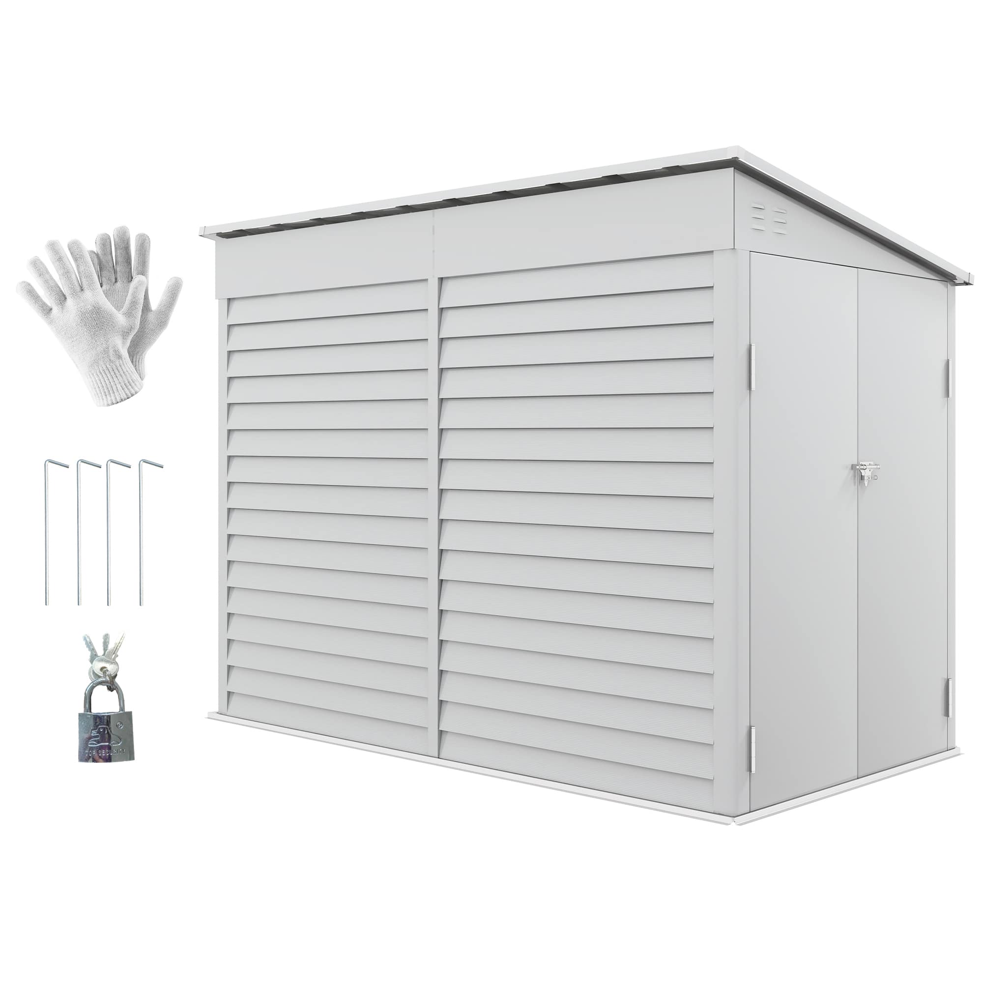 Front. Outsunny - 4.6' x 9' Steel Outdoor Storage Shed, Lean to Shed, Metal Tool House with Foundation Kit, Lockable Doors.