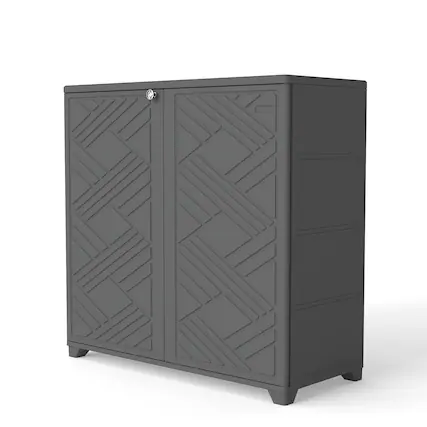 Front. Yardgrace - Outdoor Storage Locker 34.3 in. x 15.1 in. x 33.5 in Resin Large Waterproof 80 Gal. Deck Box - Black No shelves.