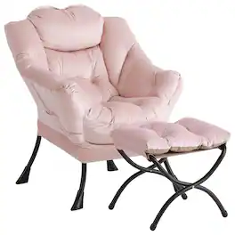 Babevy - Lazy Chair with Ottoman, Modern Lounge Accent Chair, Leisure Sofa Armchair with Footrest & Side Pocket - Velvet Pink