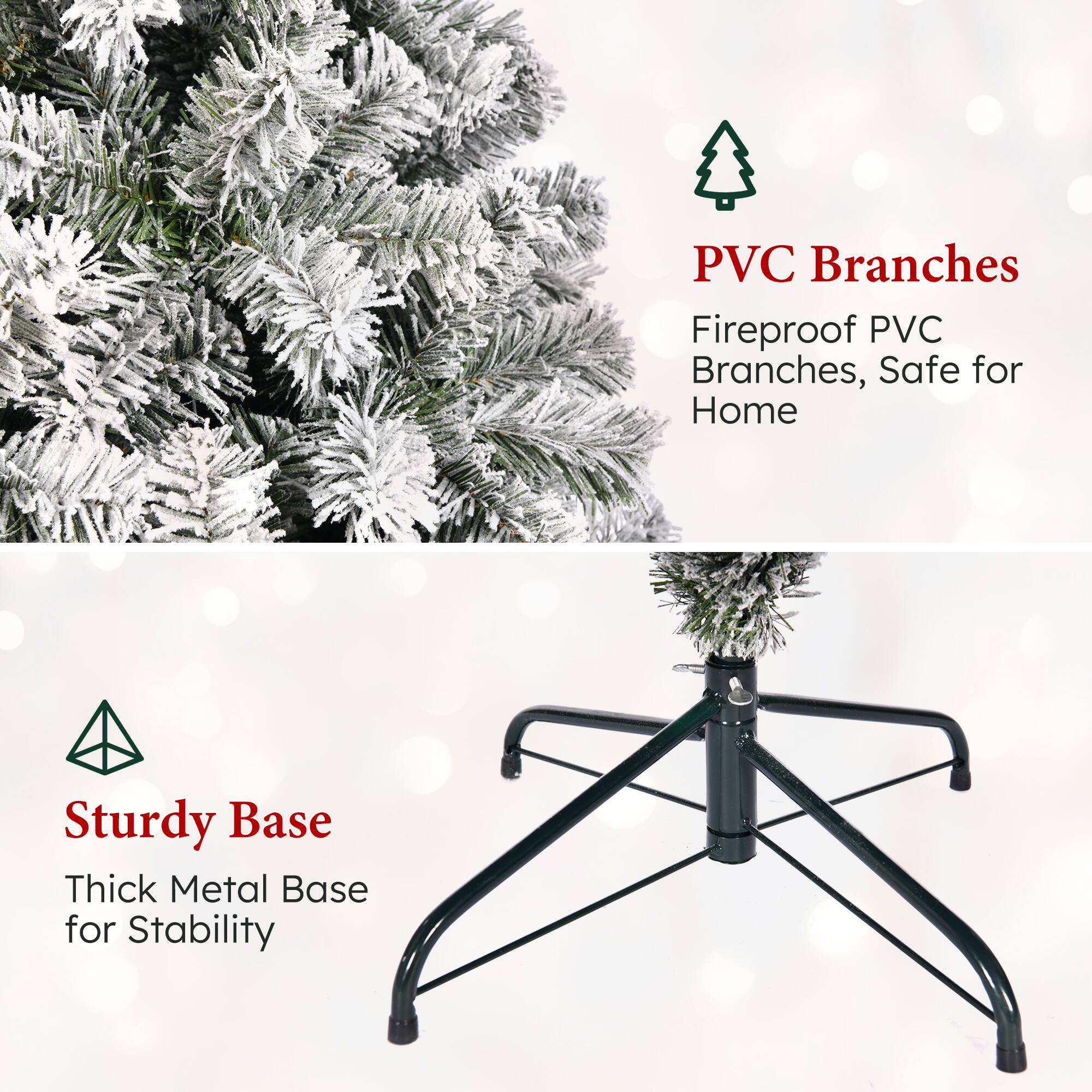 PVC Branches  
Fireproof PVC Branches, Safe for Home  

Sturdy Base  
Thick Metal Base for Stability