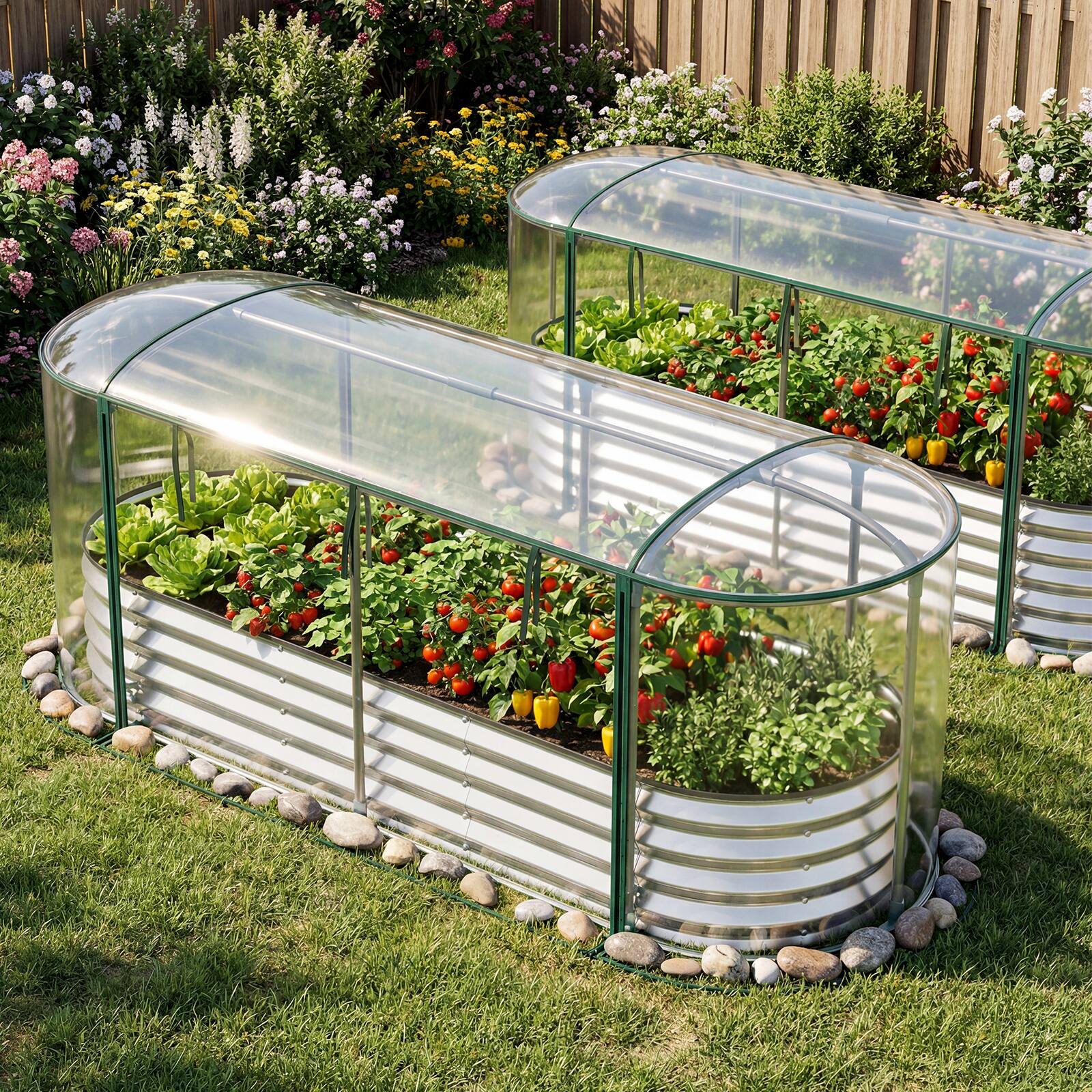 Alt View 1. Costway - Costway 6 x 2 x 1 FT Color Steel Raised Garden Bed with Greenhouse Cover, Roll-up Window - Silver, Transparent.