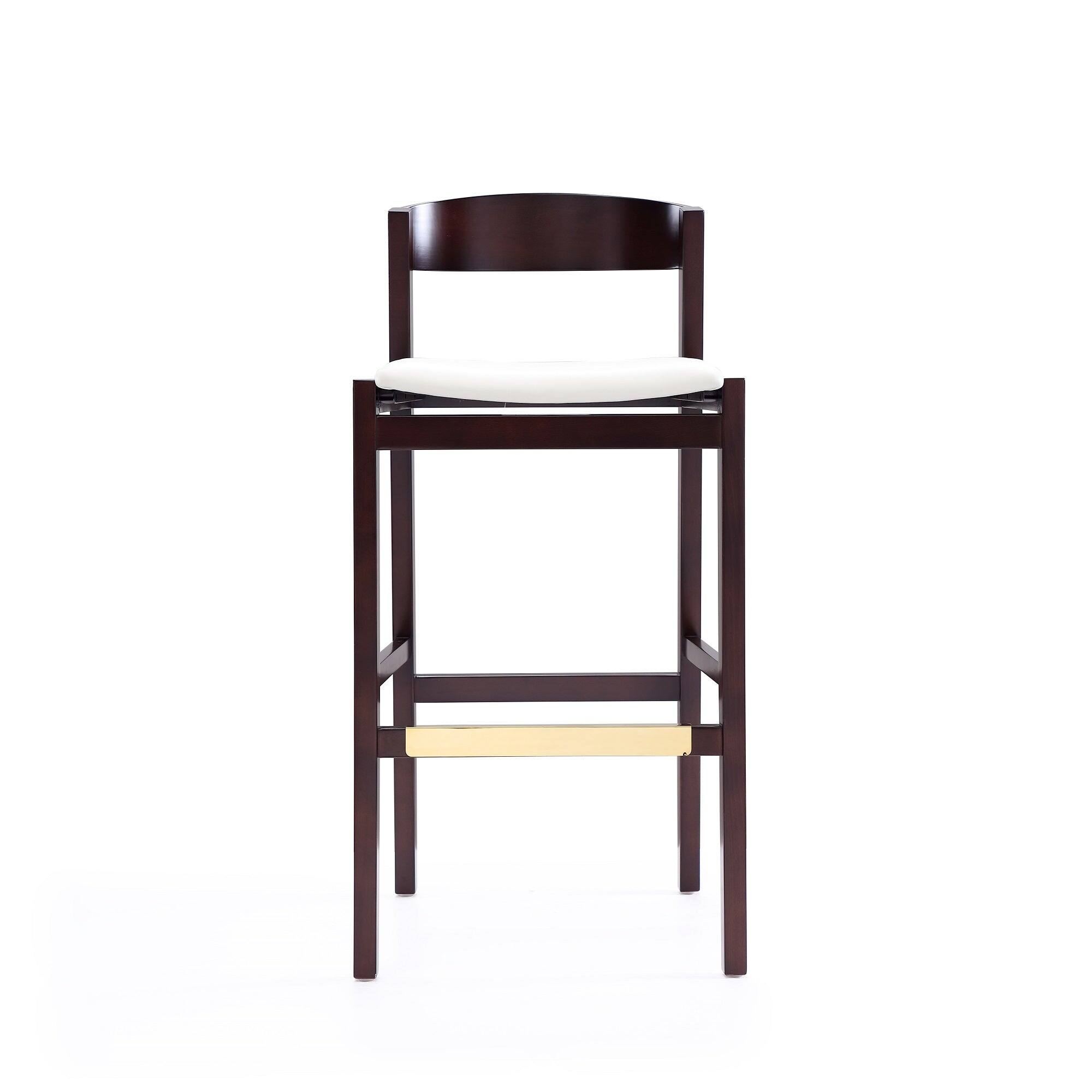 Back. Manhattan Comfort - Klismos Mid-Century Modern Wood Upholstered Barstool - Set of 2 - Ivory.