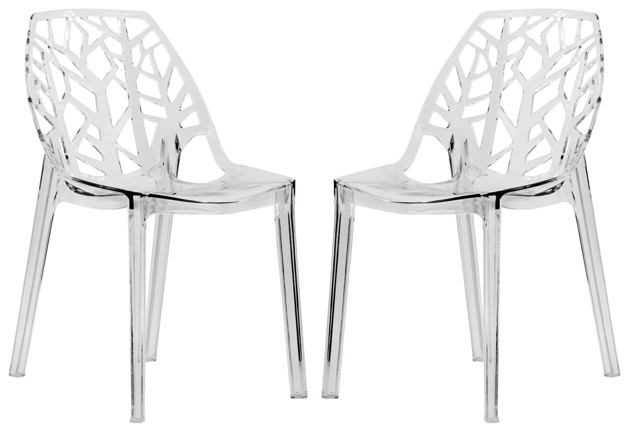 Front. LeisureMod - Cornelia 2-Pieces Modern Plastic Dining Chair with Cut Out Design Backrest for Indoor Outdoor - Clear.