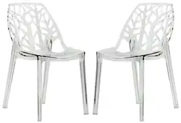 LeisureMod - Cornelia 2-Pieces Modern Plastic Dining Chair with Cut Out Design Backrest for Indoor Outdoor - Clear