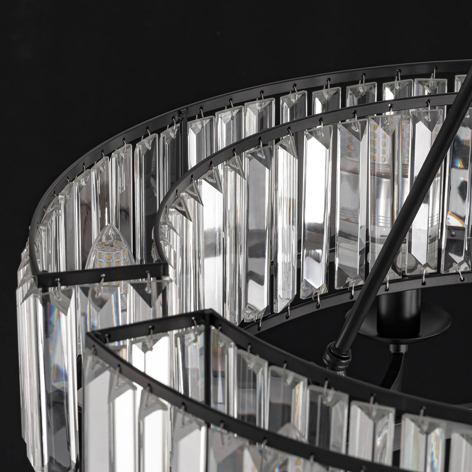 Alt View 8. Siljoy - 23.6" Black Farmhouse 6-Light Round Crystal Chandelier Adjustable Chain for Dining Room Kitchen Island Foyer - Black.