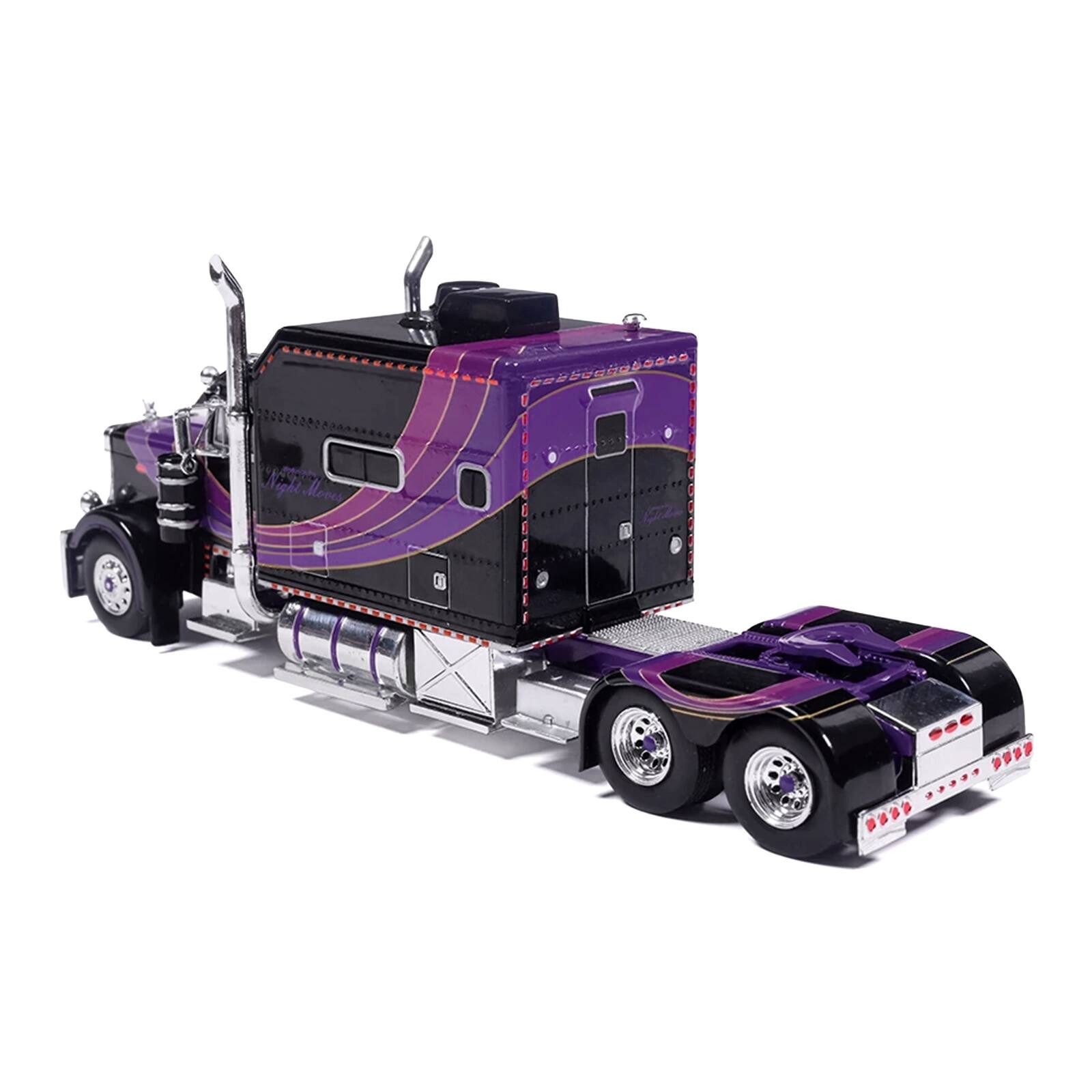 Alt View 3. IXO - Peterbilt 379 Truck with Sleeper & Dry Goods Trailer "Night Moves" Black with Graphics 1/64 Diecast Model by IXO Models.