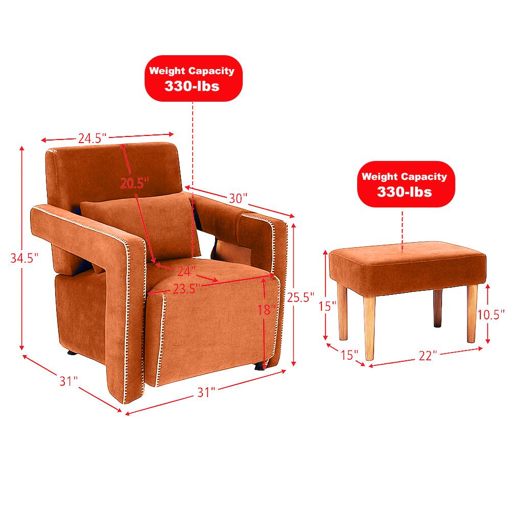 Weight Capacity: 330-lbs

Chair:
- Width: 34.5"
- Depth: 31"
- Height: 31"
- Seat Height: 18"
- Seat Depth: 24"
- Armrest Height: 24.5"
- Back Height: 30"
- Back Width: 20.5"
- Seat Width: 25.5"
- Seat Depth: 23.5"

Table:
- Width: 22"
- Depth: 15"
- Height: 15"
- Top Height: 10.5"