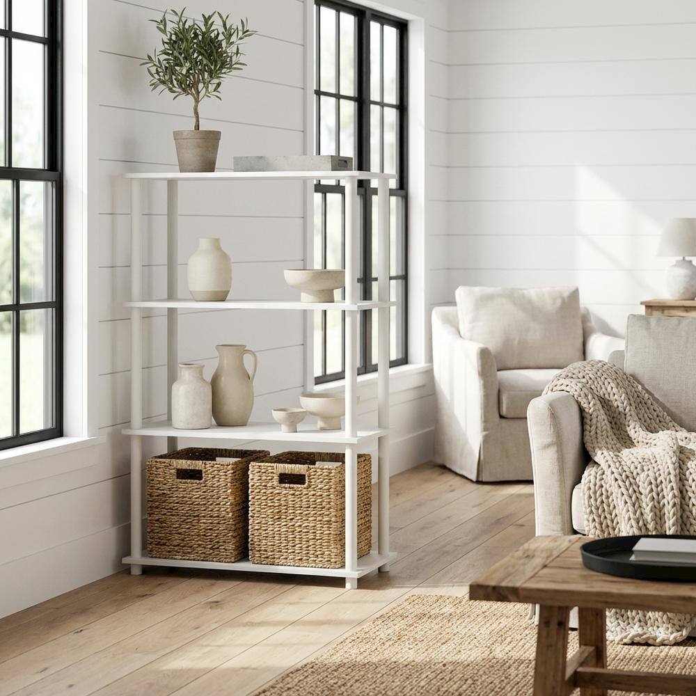 Angle. FurniFact - Engineered Wood Bookcase with Open Shelves for Living Room and Office Use - White/White.