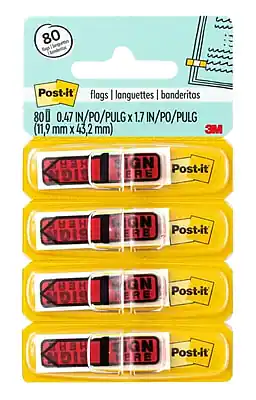 80 Post-it flags | languettes | banderitas
0.47 IN/PO/PULG x 1.7 IN/PO/PULG (11.9 mm x 43.2 mm)
3M
Post-it
SIGN HERE