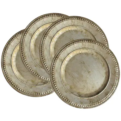 Front. American Atelier - Silver Beaded Charger Plates Set Of 4 14"D - Silver.