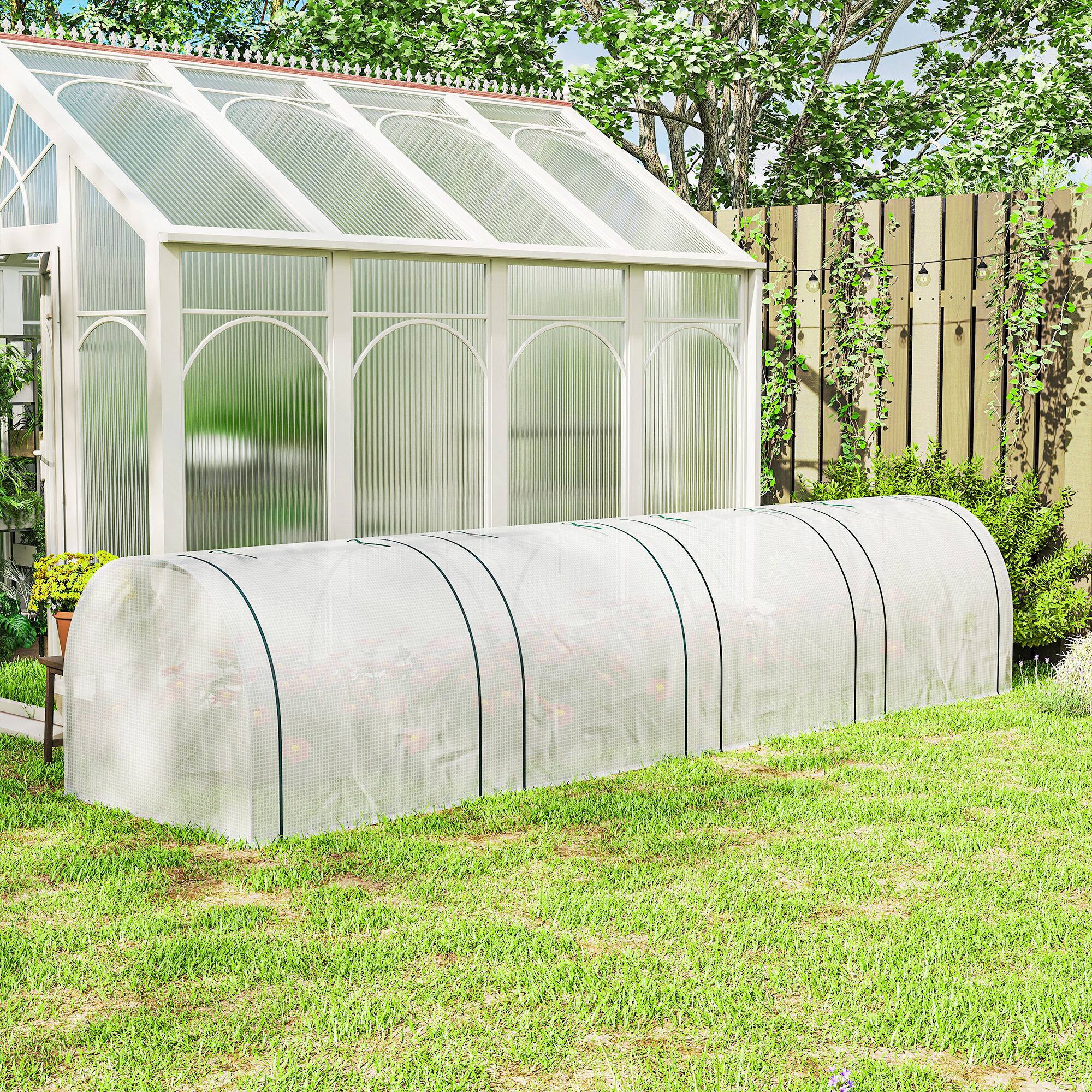 Alt View 8. Outsunny - 13' L x 3' W x 2.5' H Portable Tunneled Greenhouse with 4 Zippered Doors - White.
