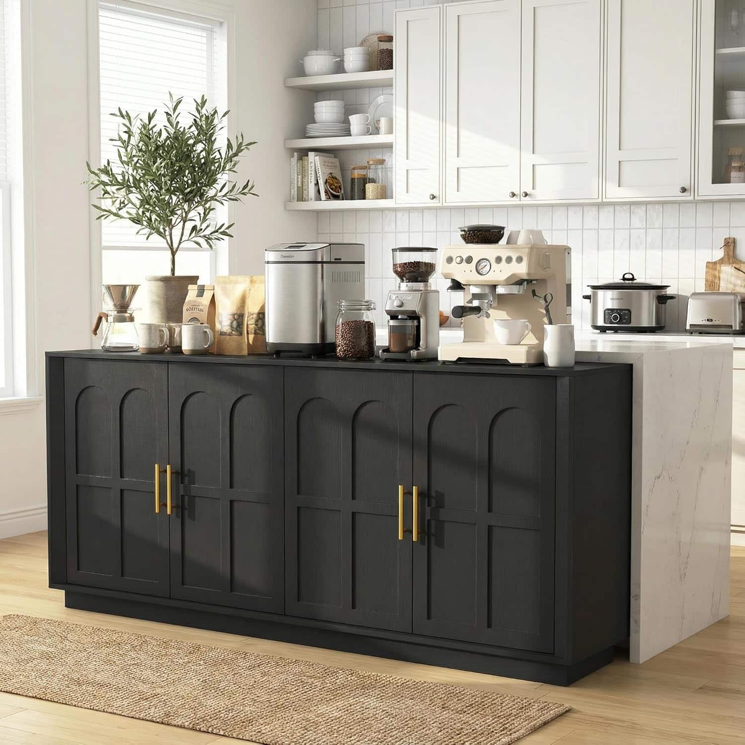 Edgetech Trends - 67'' Sideboard Buffet Cabinet with Storage, Modern Accent Cabinet with Arched Doors & Adjustable Shelf - Black