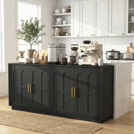 Edgetech Trends - 67'' Sideboard Buffet Cabinet with Storage, Modern Accent Cabinet with Arched Doors & Adjustable Shelf - Black