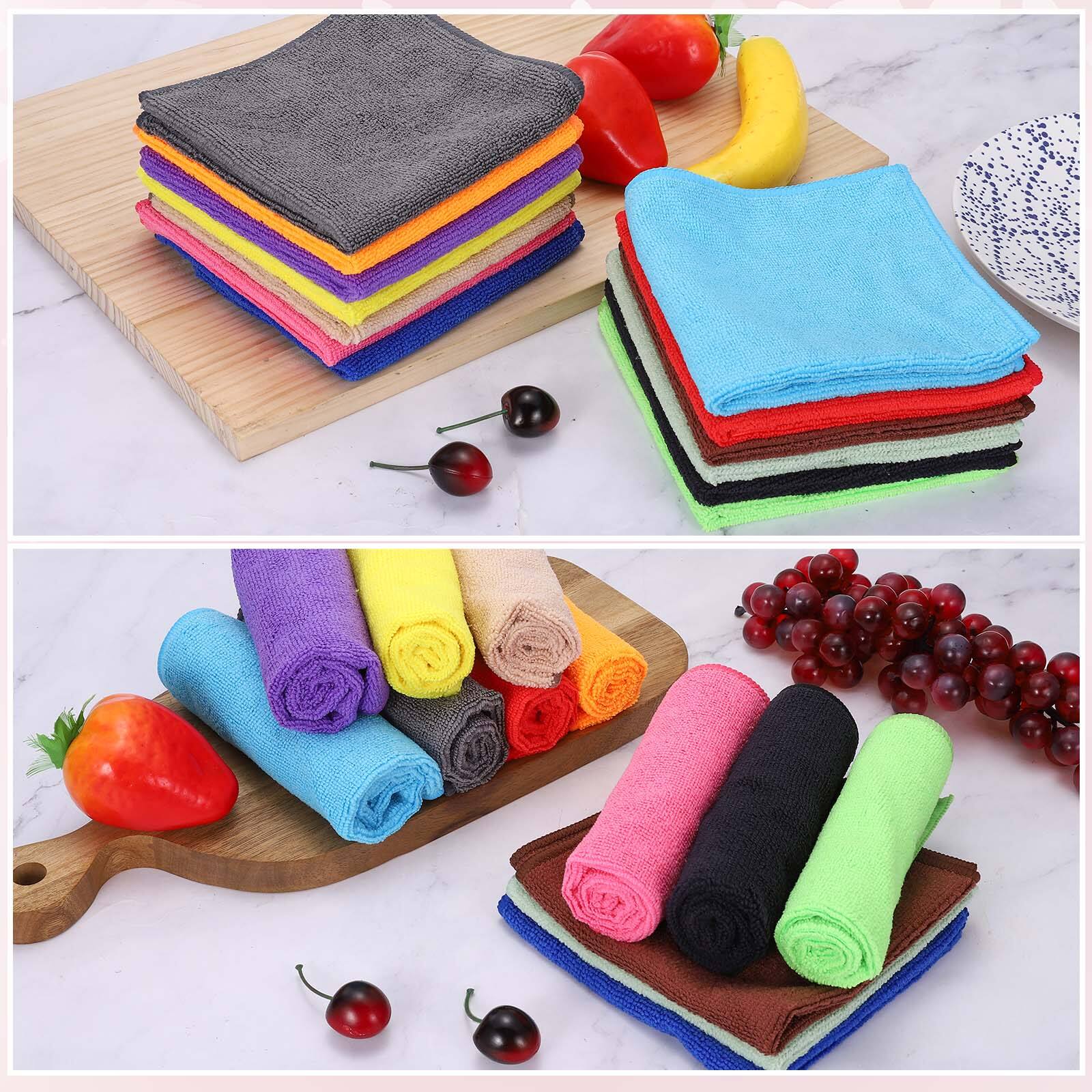 Alt View 4. Unique Bargains - 5pcs Microfiber Cleaning Cloth, 11.8"x11.8" Square Reusable Highly Absorbent for Kitchen Bathroom Yellow - Yellow.