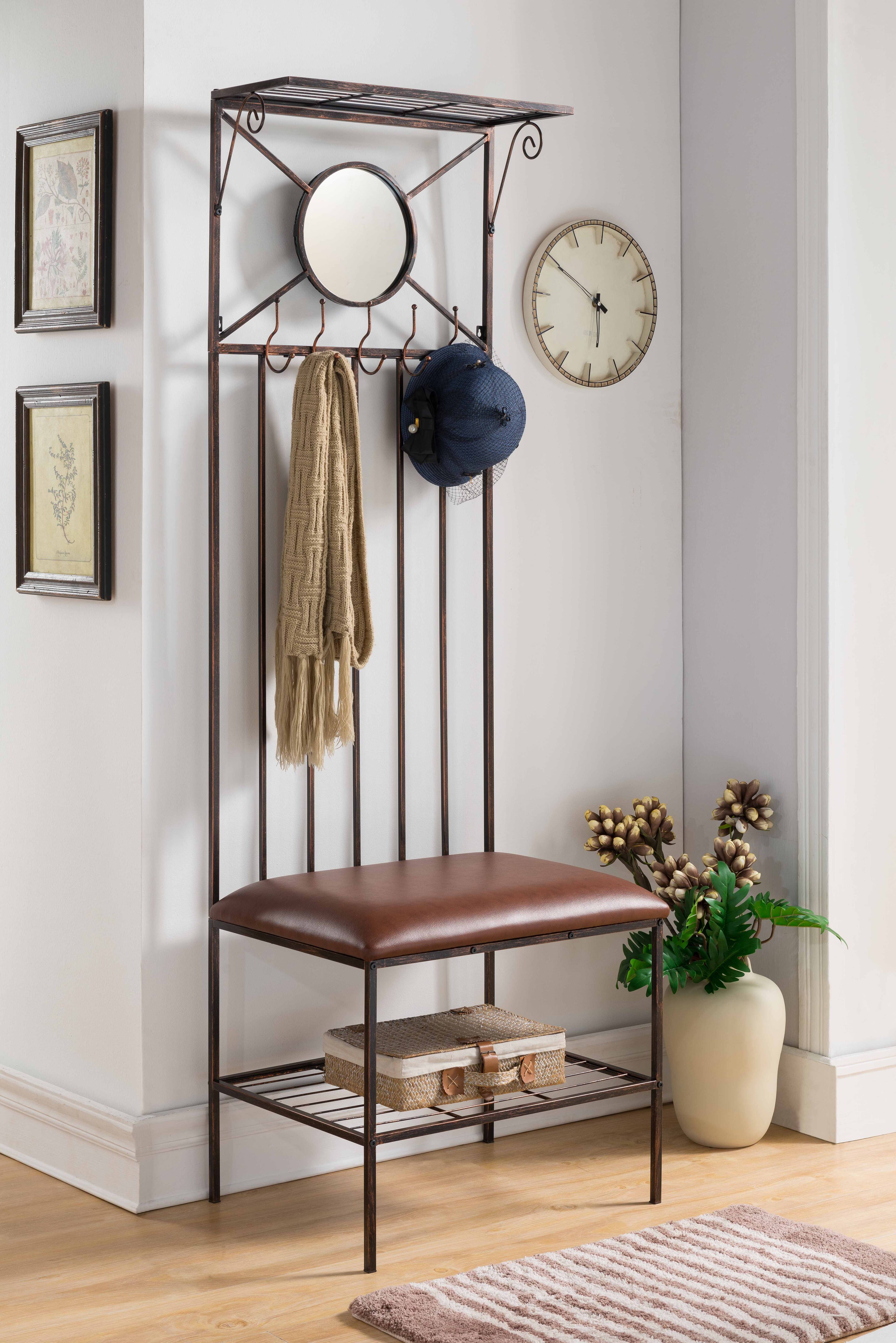 Kings Brand Furniture Pacher 5 Hook Hall Tree Coat Rack With Storage ...