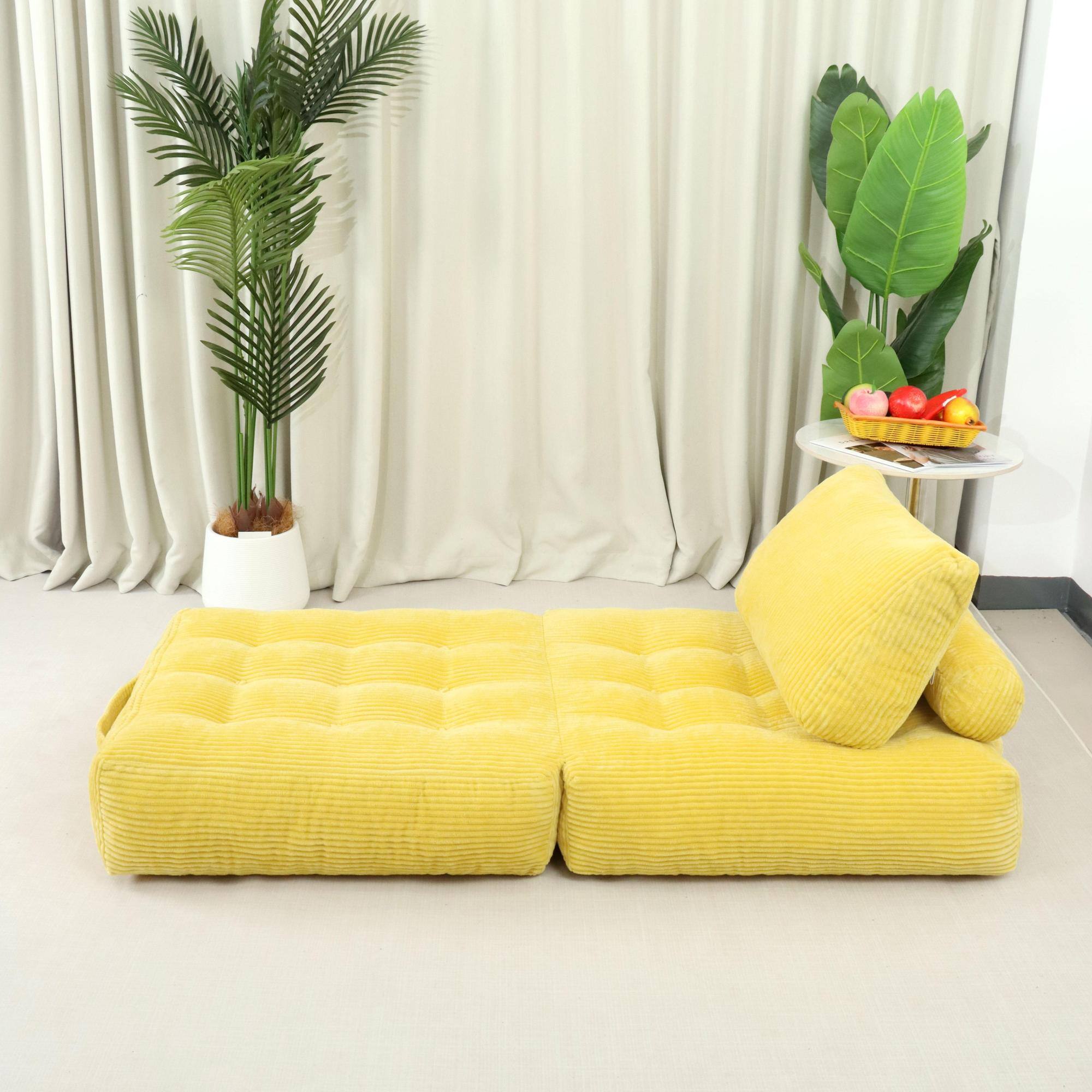Alt View 1. GOODSILO - Corduroy Fabric Beanbag Couch for Living Room, Bedroom and Dorm, Cozy Fluffy Cloud Mini Couch - Yellow.