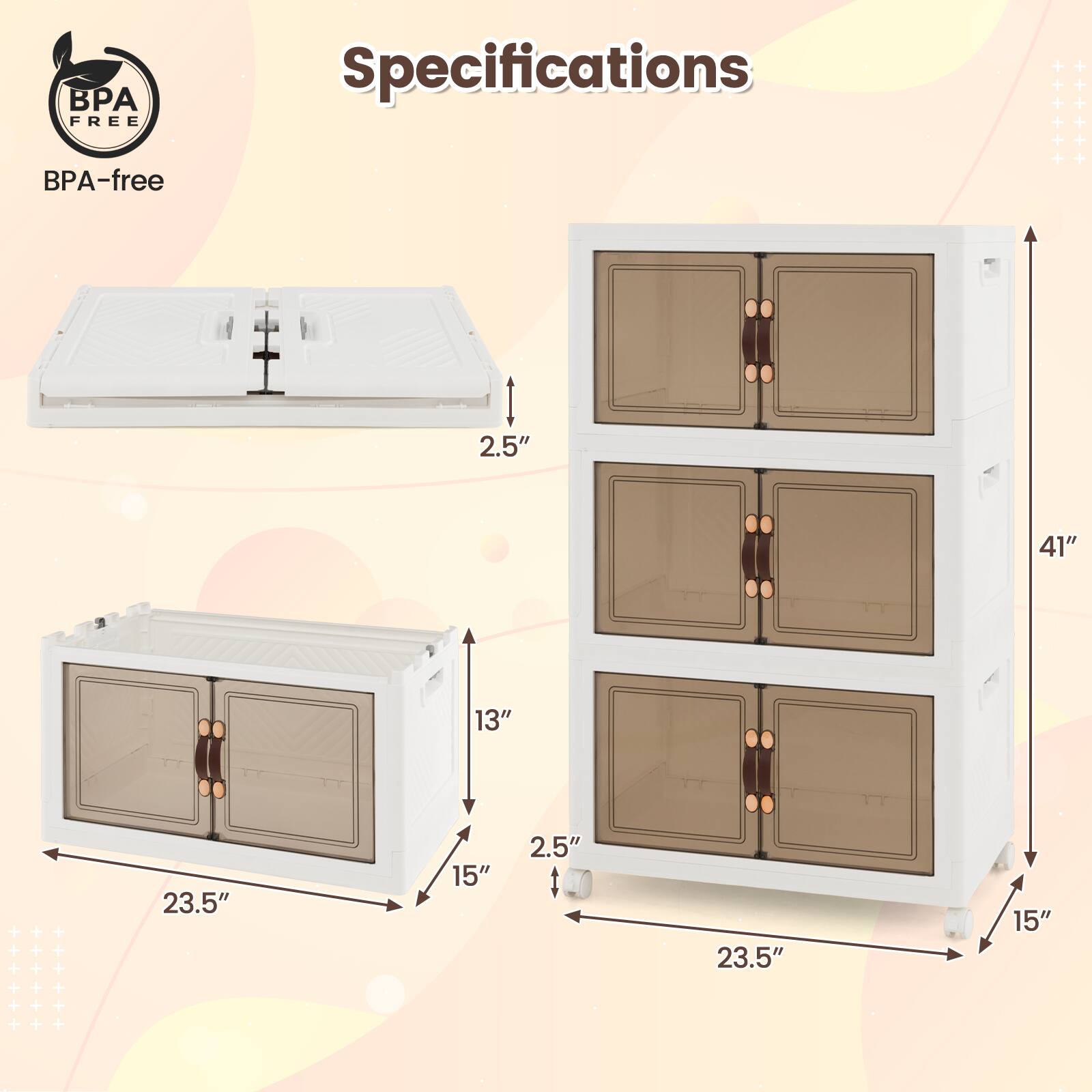 BPA FREE  
Specifications  
BPA-free  
2.5"  
41"  
13"  
23.5"  
15"  
2.5"  
23.5"  
15"
