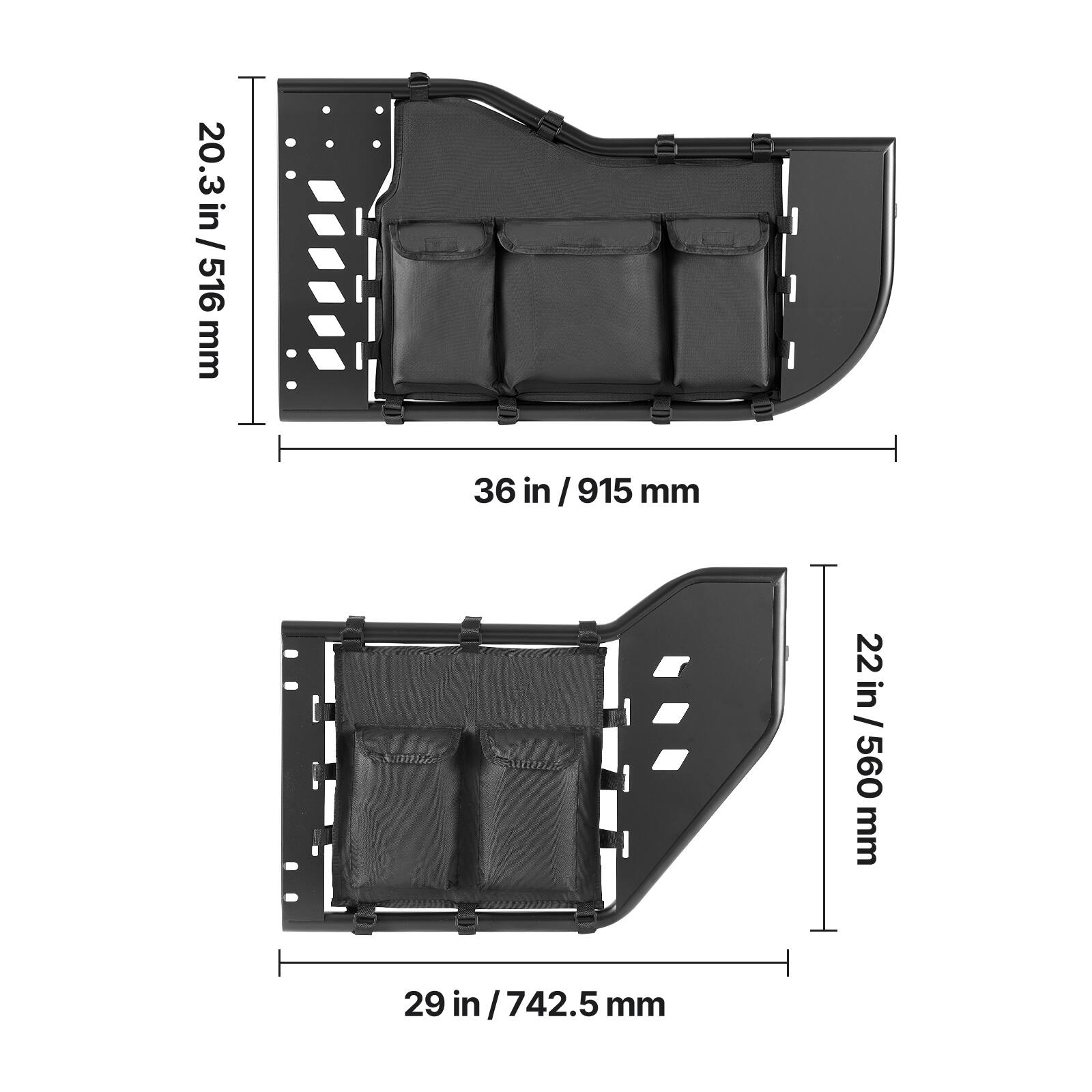 20.3 in / 516 mm  
36 in / 915 mm  
22 in / 560 mm  
29 in / 742.5 mm