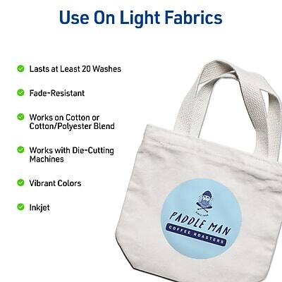 Use On Light Fabrics

- Lasts at Least 20 Washes
- Fade-Resistant
- Works on Cotton or Cotton/Polyester Blend
- Works with Die-Cutting Machines
- Vibrant Colors
- Inkjet

Paddle Man Coffee Roasters