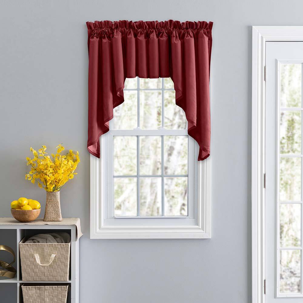 Angle. Ellis Curtain - Ellis Stacey 3" Rod Pocket High Quality Fabric Solid Color Window Lined Swag Set 126"x36" Merlot - Merlot.