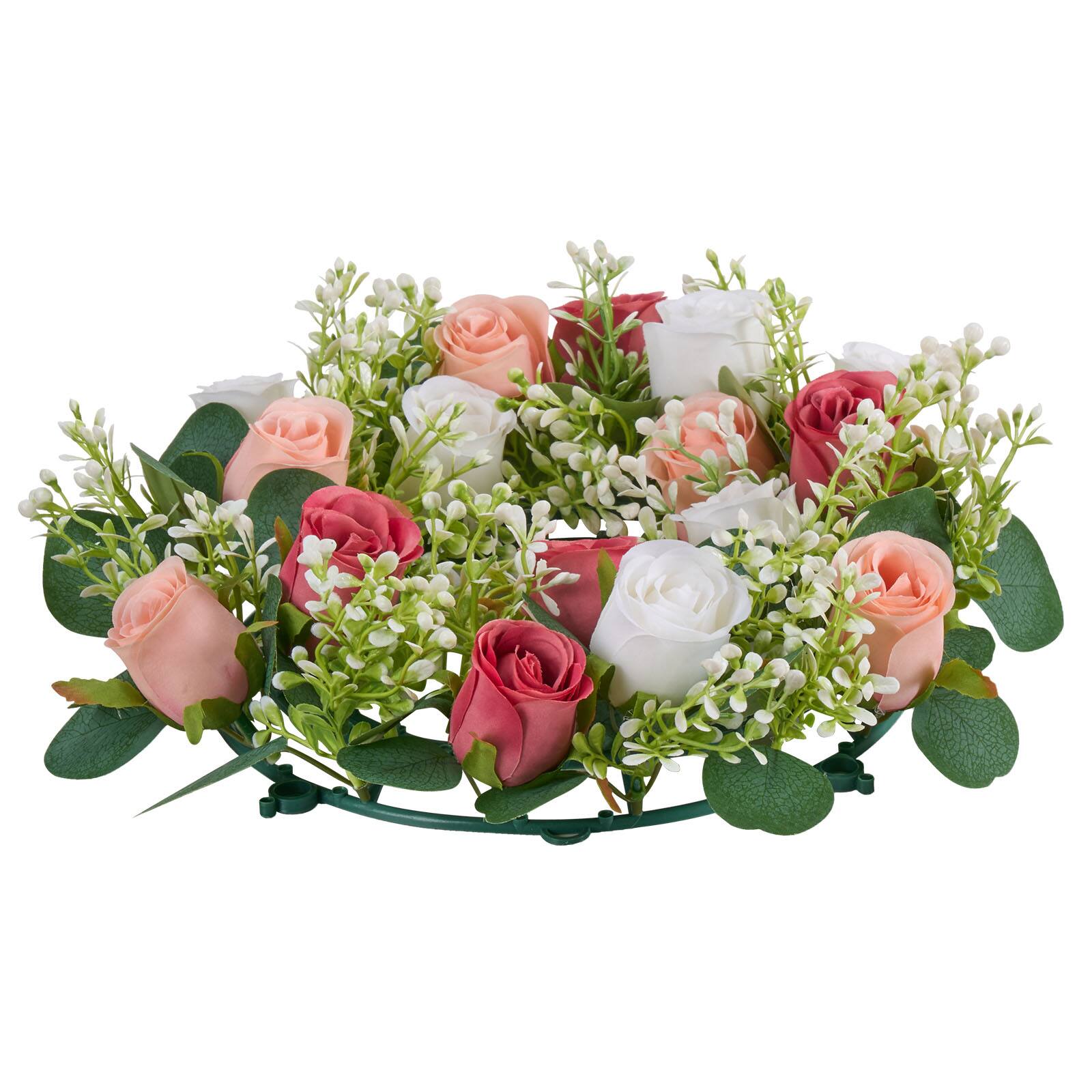 Alt View 5. VEVOR - 10 PCS Artificial Rose Wreath, 14-Inch Diameter Faux Flower Wreath with Pink and White Roses - Pink,White,Green.