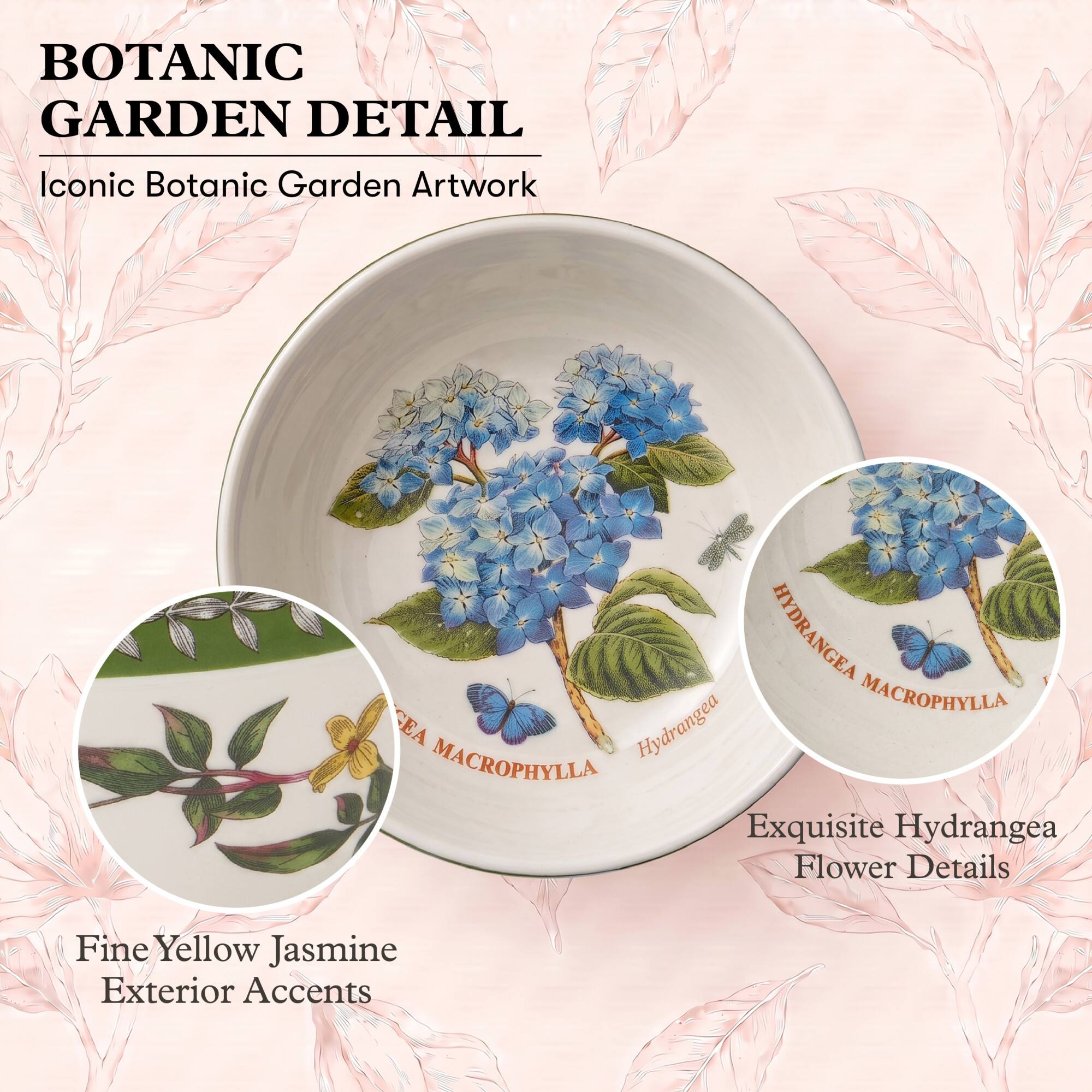BOTANIC GARDEN DETAIL  
Iconic Botanic Garden Artwork

HYDRANGEA MACROPHILLA  
Exquisite Hydrangea Flower Details

Fine Yellow Jasmine Exterior Accents