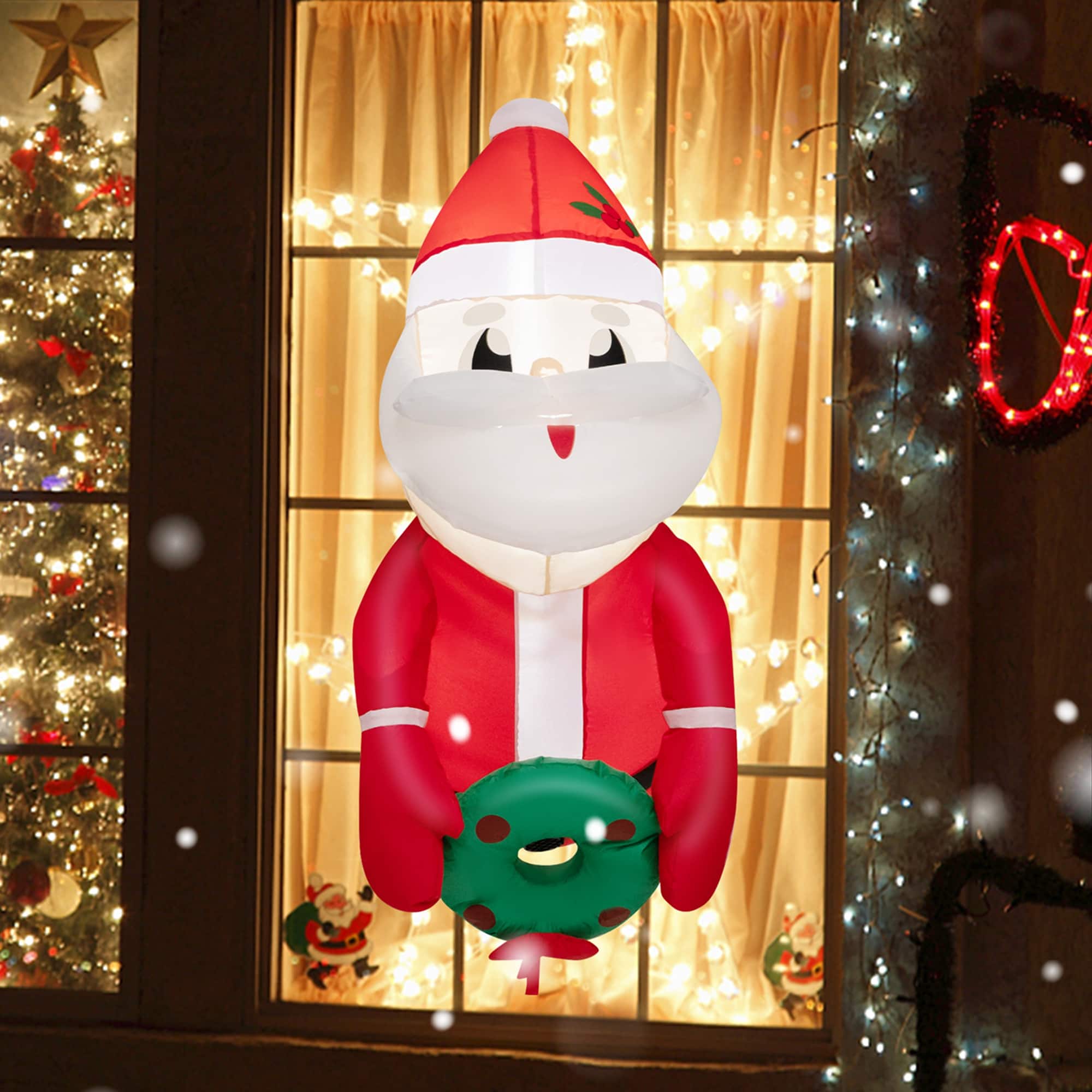 Alt View 3. Costway - 3.3FT Inflatable Christmas Santa Claus Broke Out from Window Hanging Decoration - Multicolor.