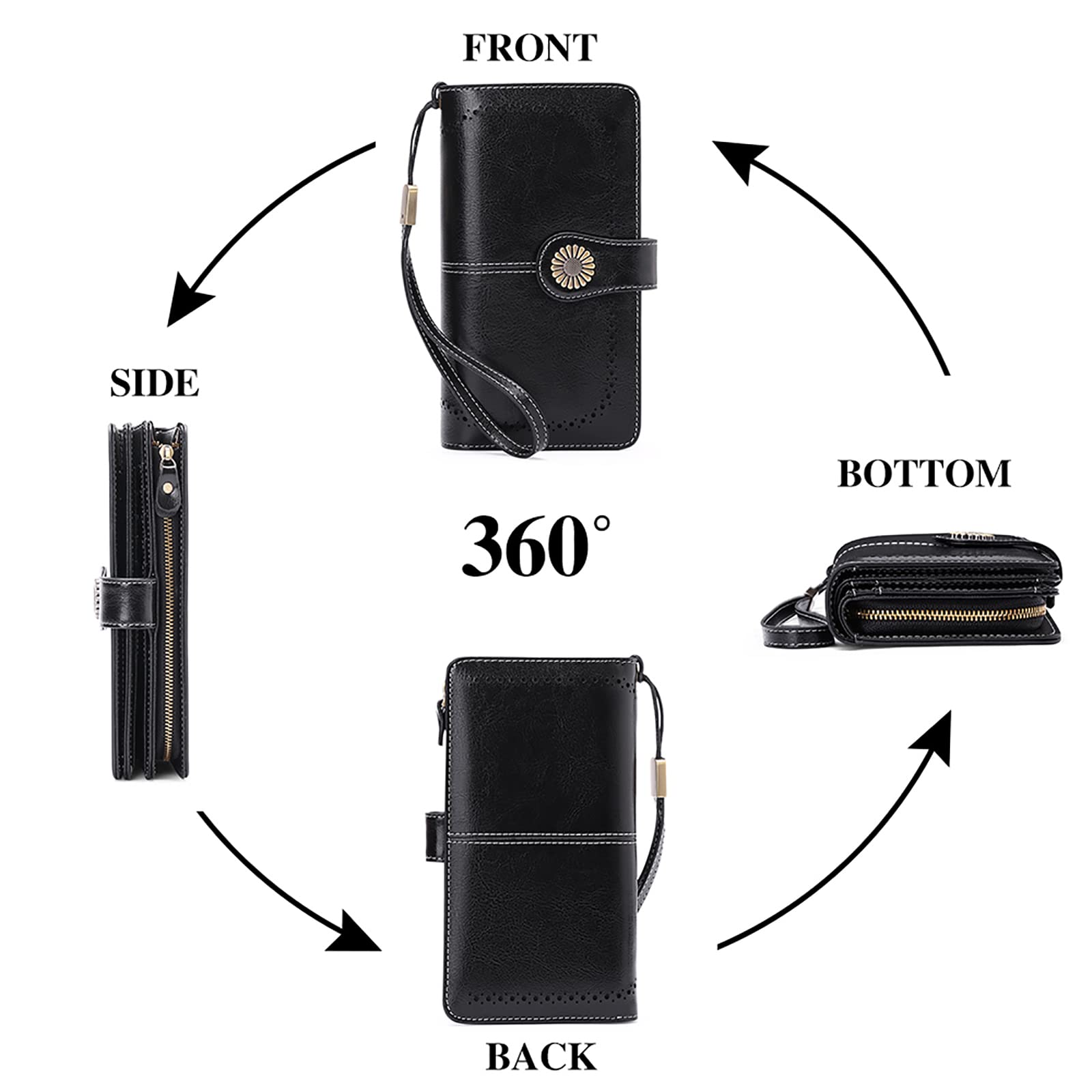 Alt View 2. Jadie Link - Wallets Women Leather Credit Card Holder Rfid Blocking Large Capacity Wristlet Large Capacity womens wallet card slots - 1-Wax-Pink.