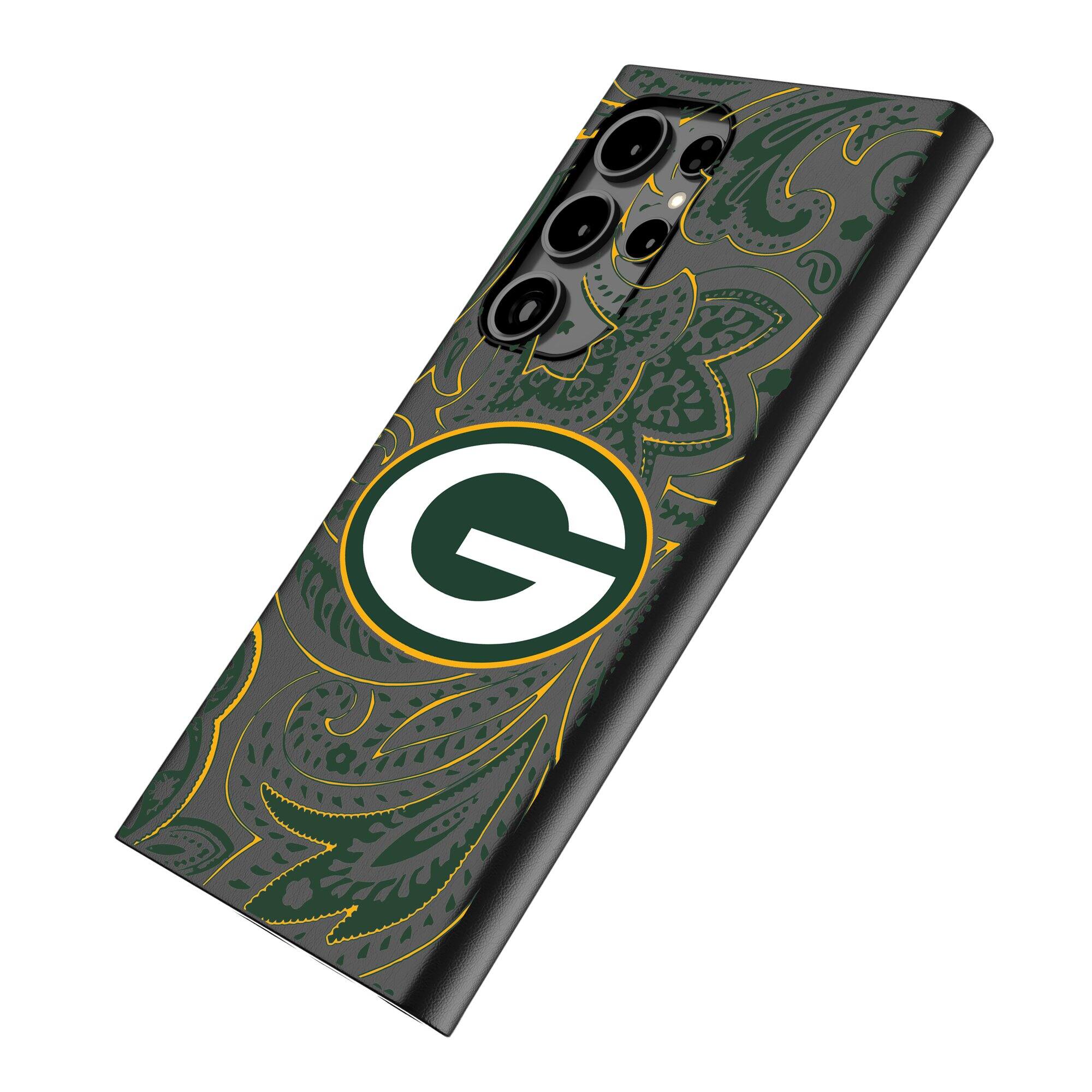 Alt View 1. Keyscaper - Green Bay Packers Paisley Galaxy Magnetic Bump Case - S24 - Black.
