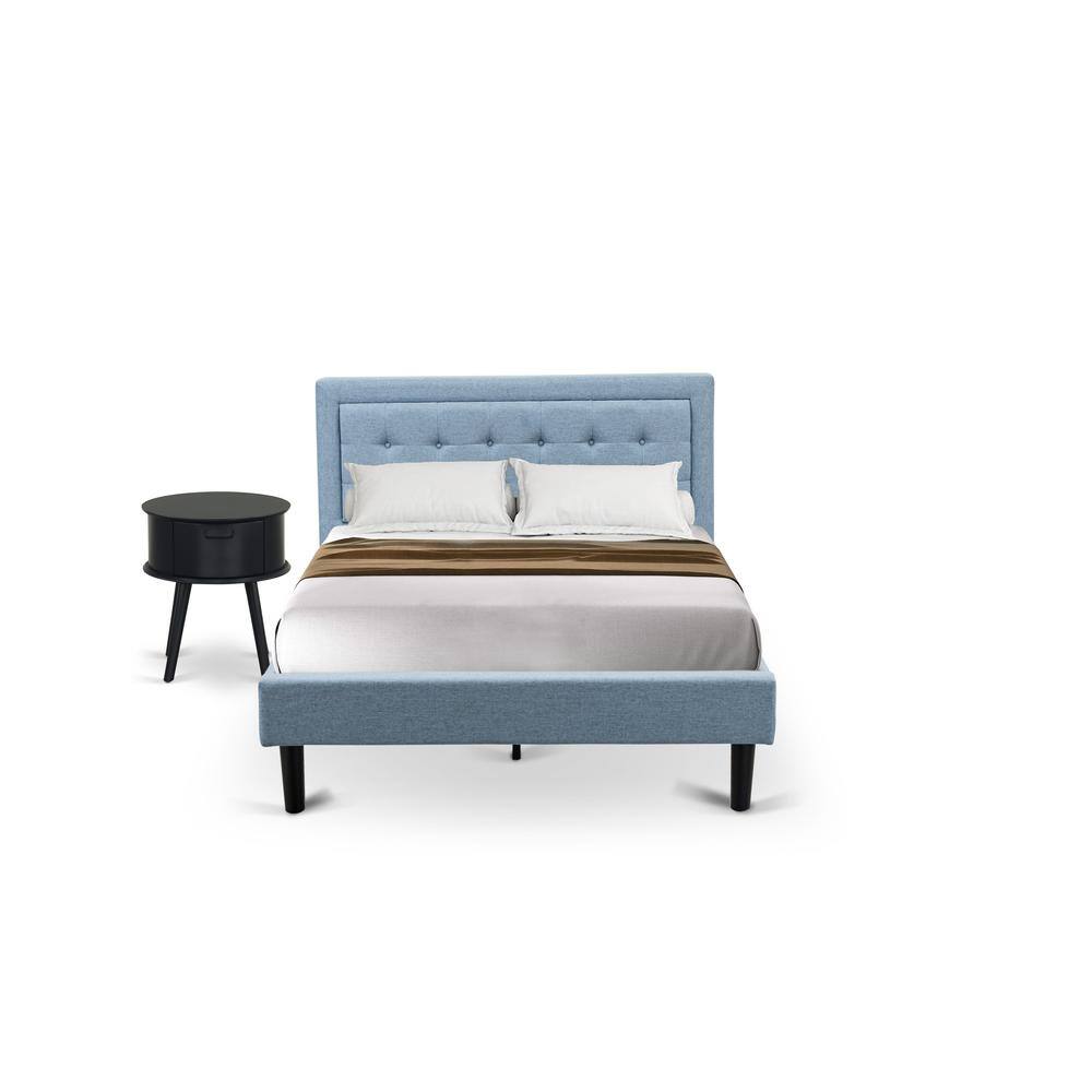 Alt View 1. East West Furniture - FN11F-1GO15 2-Pc Platform Full Size Bed Set with 1 Bed Frame and a Night Stand for Bedrooms - Denim Blue Linen Fabric - Denim Blue.