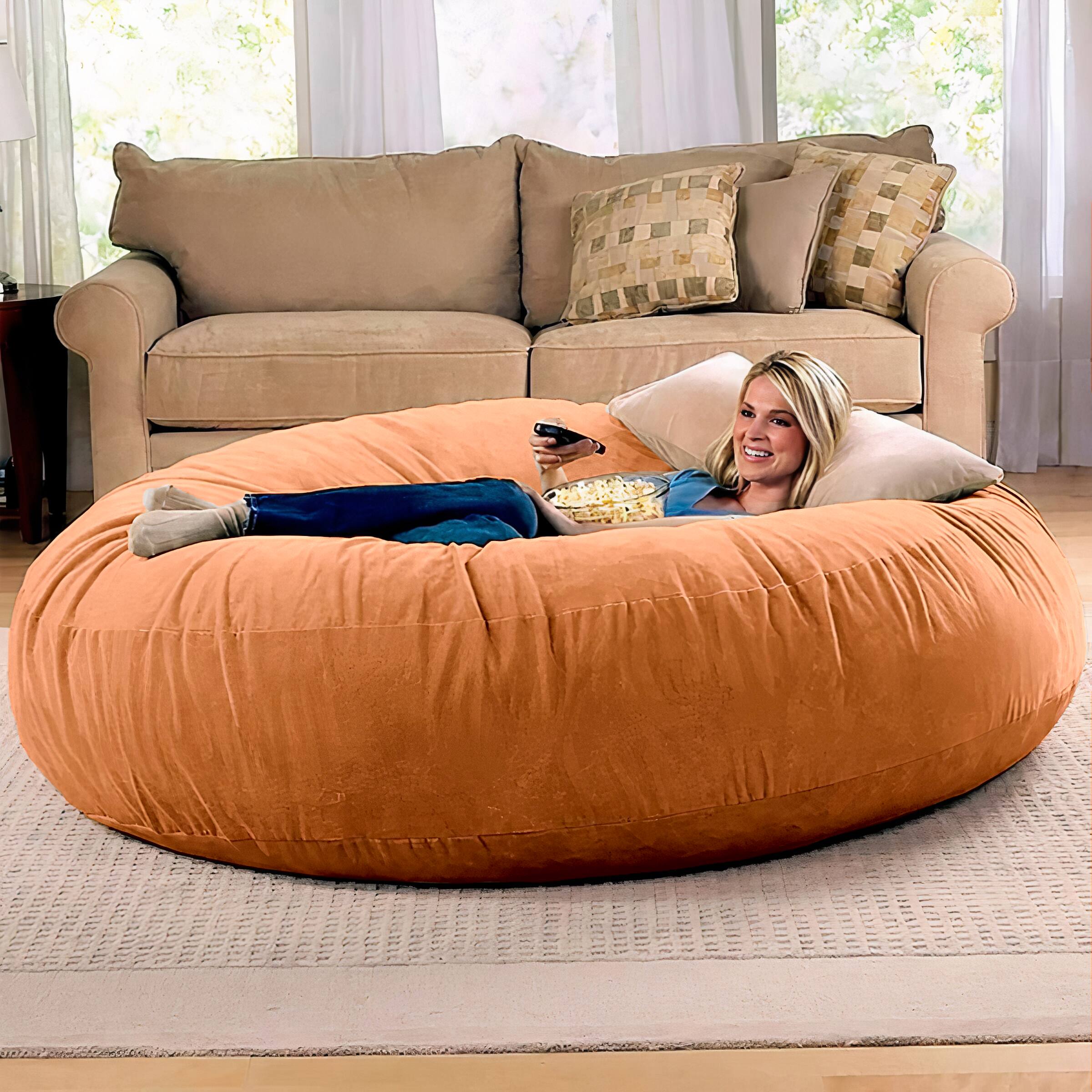 Left. Jaxx - Jaxx 6 Foot Cocoon - 2-in-1 Convertible Bean Bag Bed & Large Bean Bag Chair for Adults, Mandarin - Mandarin.