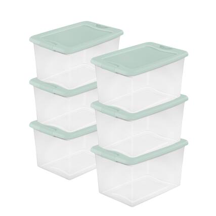 Front. Sterilite - Sterilite 6 Pack 64 Qt Latching Box, Plastic Storage Bin with Lid, Mindful Mint - Mindful Mint.