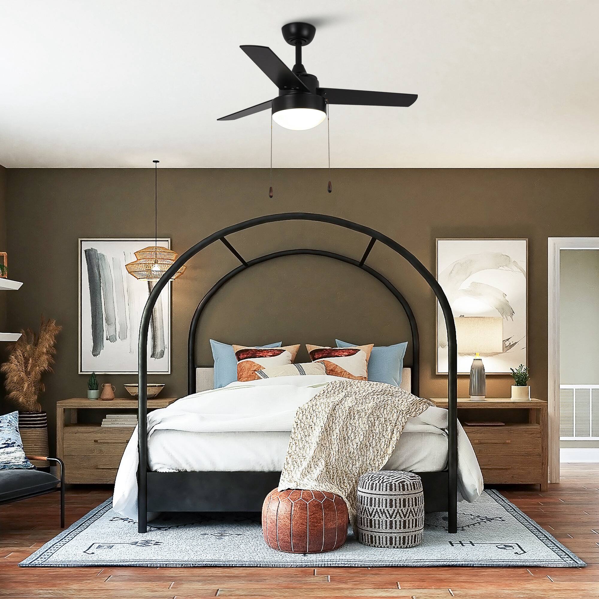 Back. Vaczon - 42" Modern Black 3-Speed AC Motor Ceiling Fan with Pull Chain - Black.