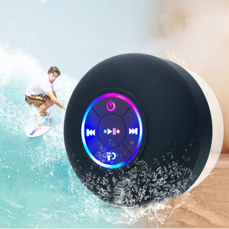 Back. SKRAN - Waterproof Shower Bluetooth Speaker - with Suction Cup & LED Light Portable & Easy to Use for Bathroom, Pool & Beach.