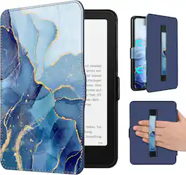 Fintie - Case for 7" Kindle Paperwhite 12th Gen 2024 & Kindle Colorsoft Lightweight Slim Hard Back Shell Cover w/Hand Strap - Ocean Marble