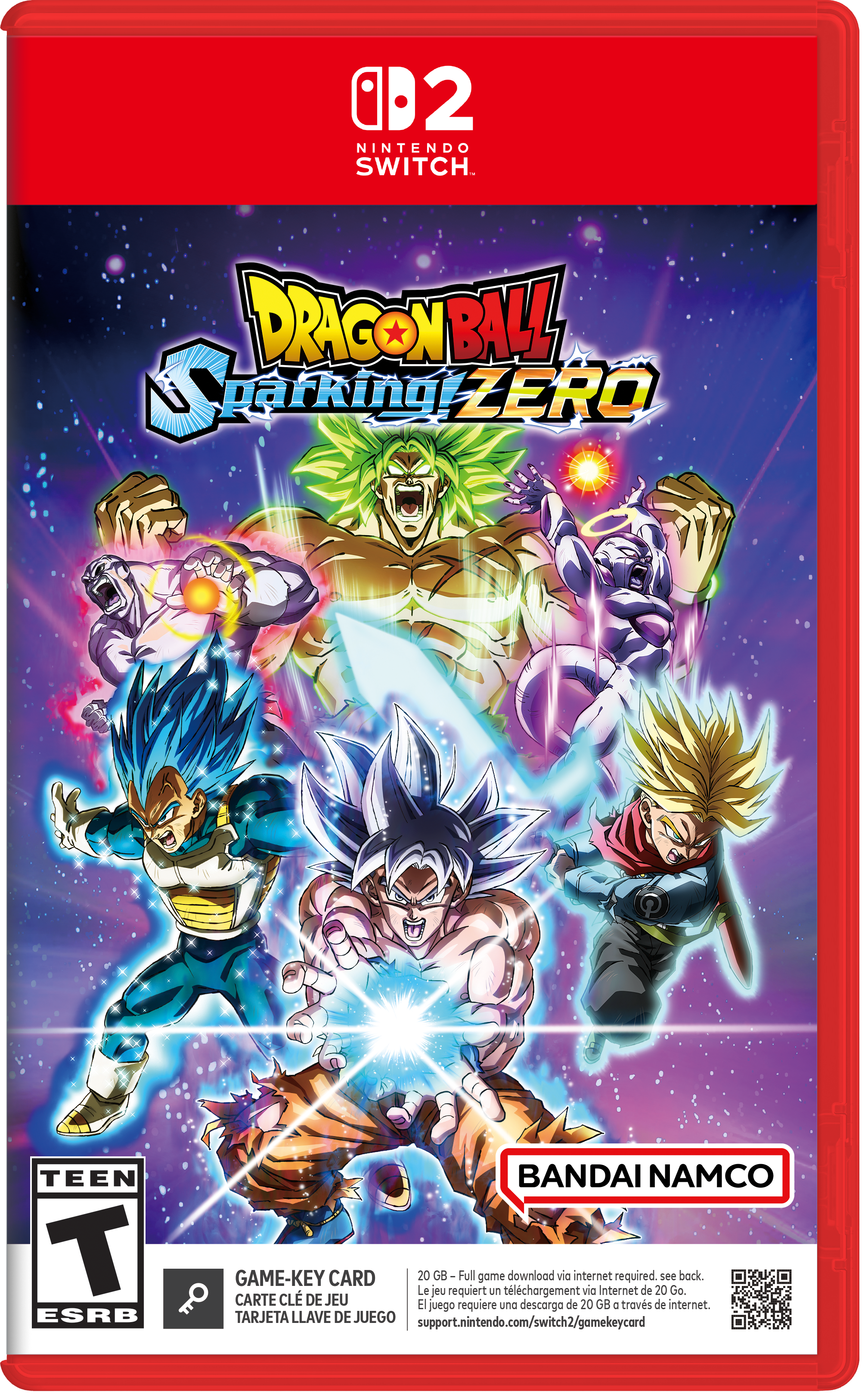 NINTENDO SWITCH, DRAGONBALL, Sharking ZERO, TEEN T ESRB, BANDAI NAMCO, GAME-KEY CARD, 20 GB - Full game download via internet required. see back. Le jeu requiert un tlchargement via Internet de 20 Go. CARTE CL DE JEU E requiere una descarga de 20 GB a travs de internet. juego TARJETA LLAVE DE JUEGO support.nintendo.com/switch2/gamekeycard