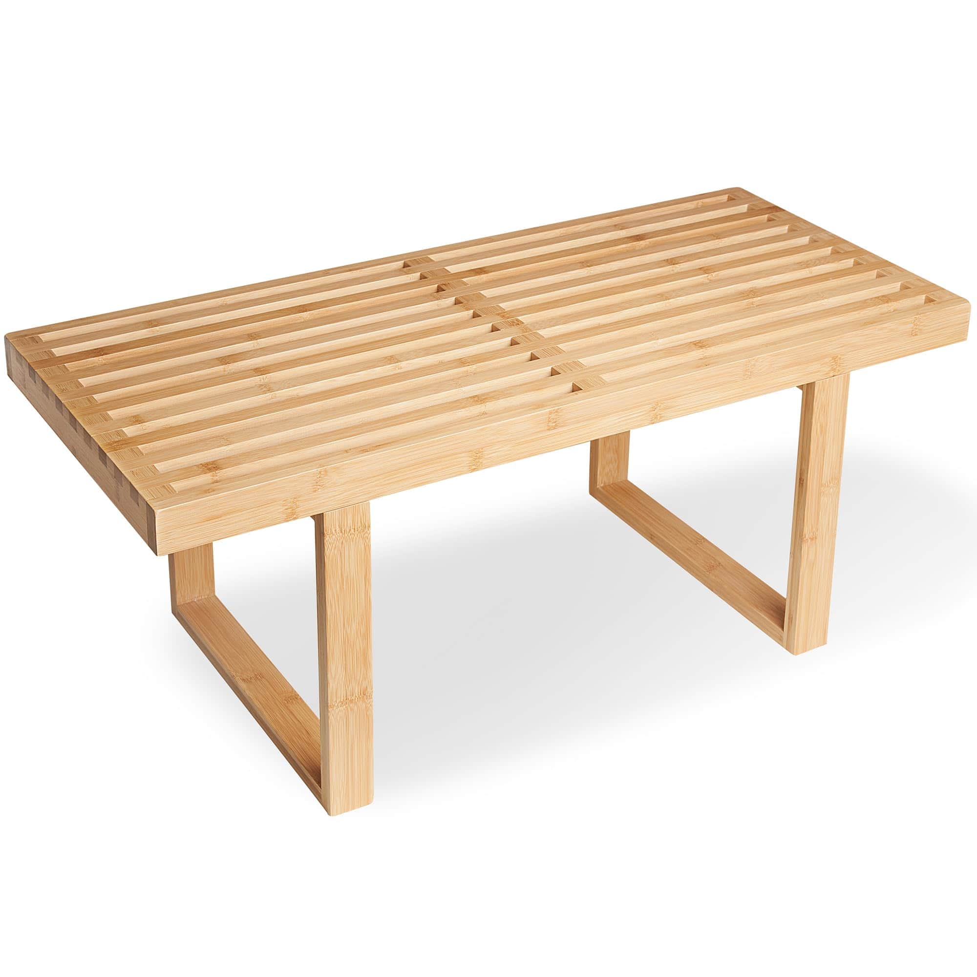 JETRANSPORT - Nelson Slat Wooden Bench Small Wood Benches For Entryway Living Dining Room Kitchen Bedroom Bathroom Hallway - Nelson Natural