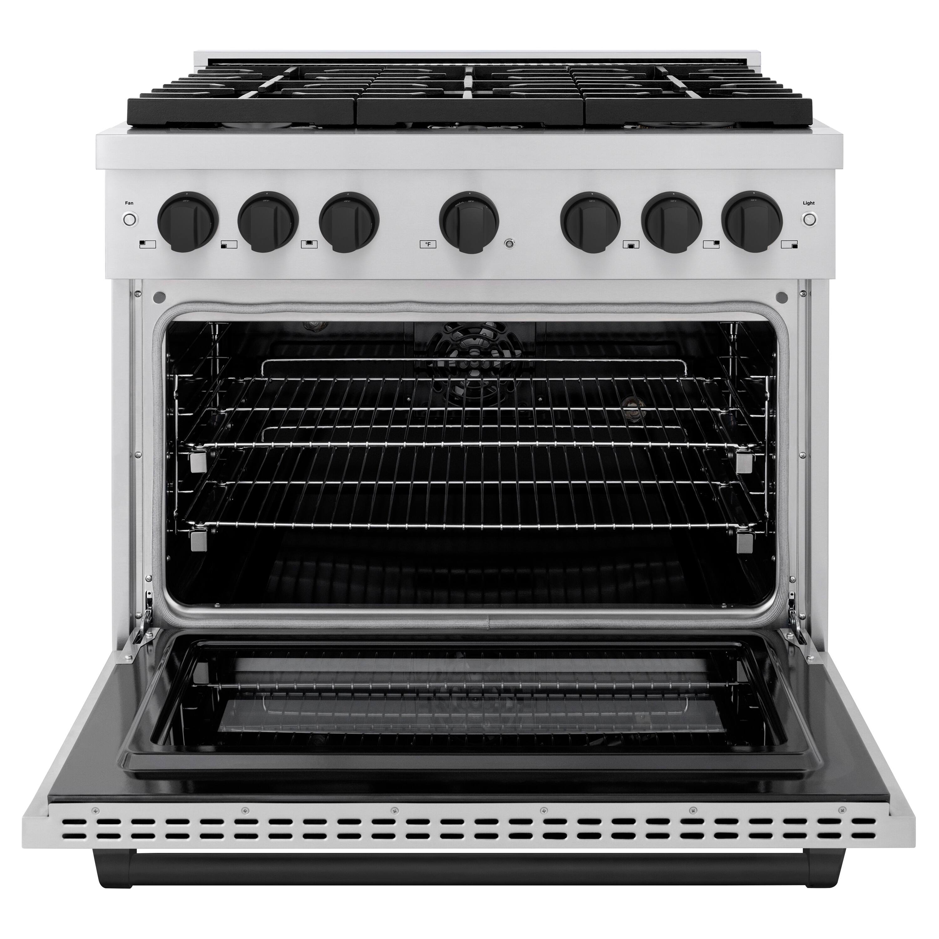 Angle. ZLINE - ZLINE Autograph 36" Paramount Dual Fuel Range w/ 6 Burners & Matte Black Accents (SDRZ-36-MB) - Stainless Steel.