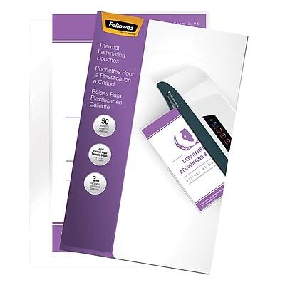 Fellowes Thermal Laminating Pouches  
Pochettes pour la plastification à chaud  
Bolsas para plastificar en caliente  

50 pouches  
3 mil thickness  

DEPARTMENT & ACCOUNTING  
Visingo