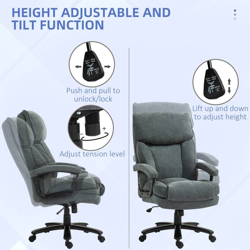 HEIGHT ADJUSTABLE AND TILT FUNCTION

- Push and pull to unlock/lock
- Lift up and down to adjust height
- Adjust tension level