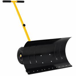RYHNUYNE - Snow Shovel with Wheels, 29 in Blade, 10 in Rubber Wheels, Adjustable Handle - Yellow