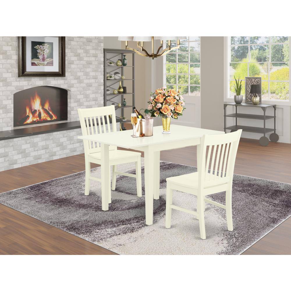 Angle. East West Furniture - Dining Room Set Linen White - Brown.