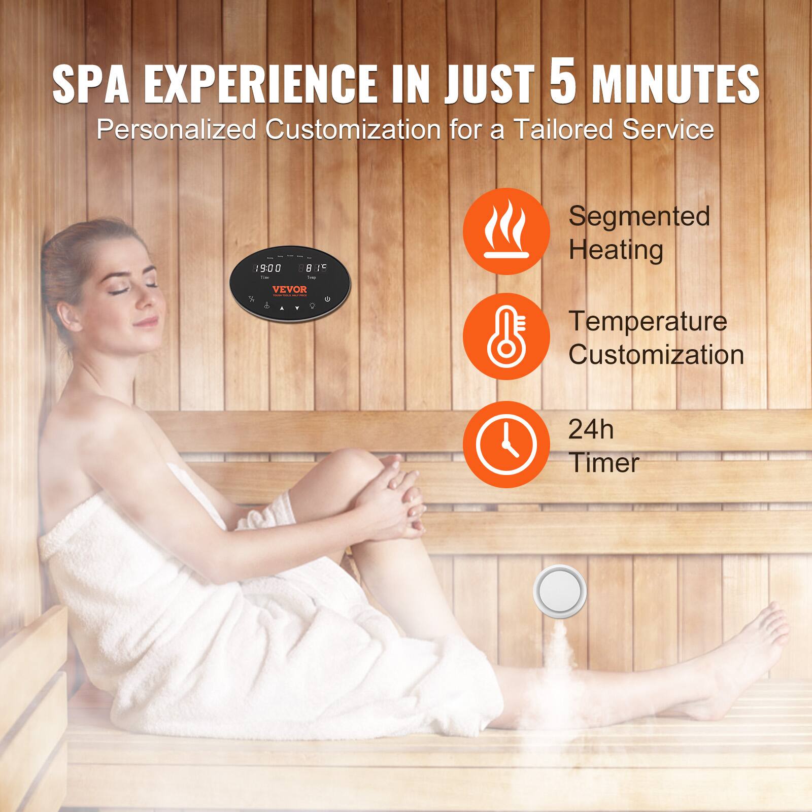 SPA EXPERIENCE IN JUST 5 MINUTES  
Personalized Customization for a Tailored Service

1900 8889

Segmented Heating  
Temperature Customization  
24h Timer